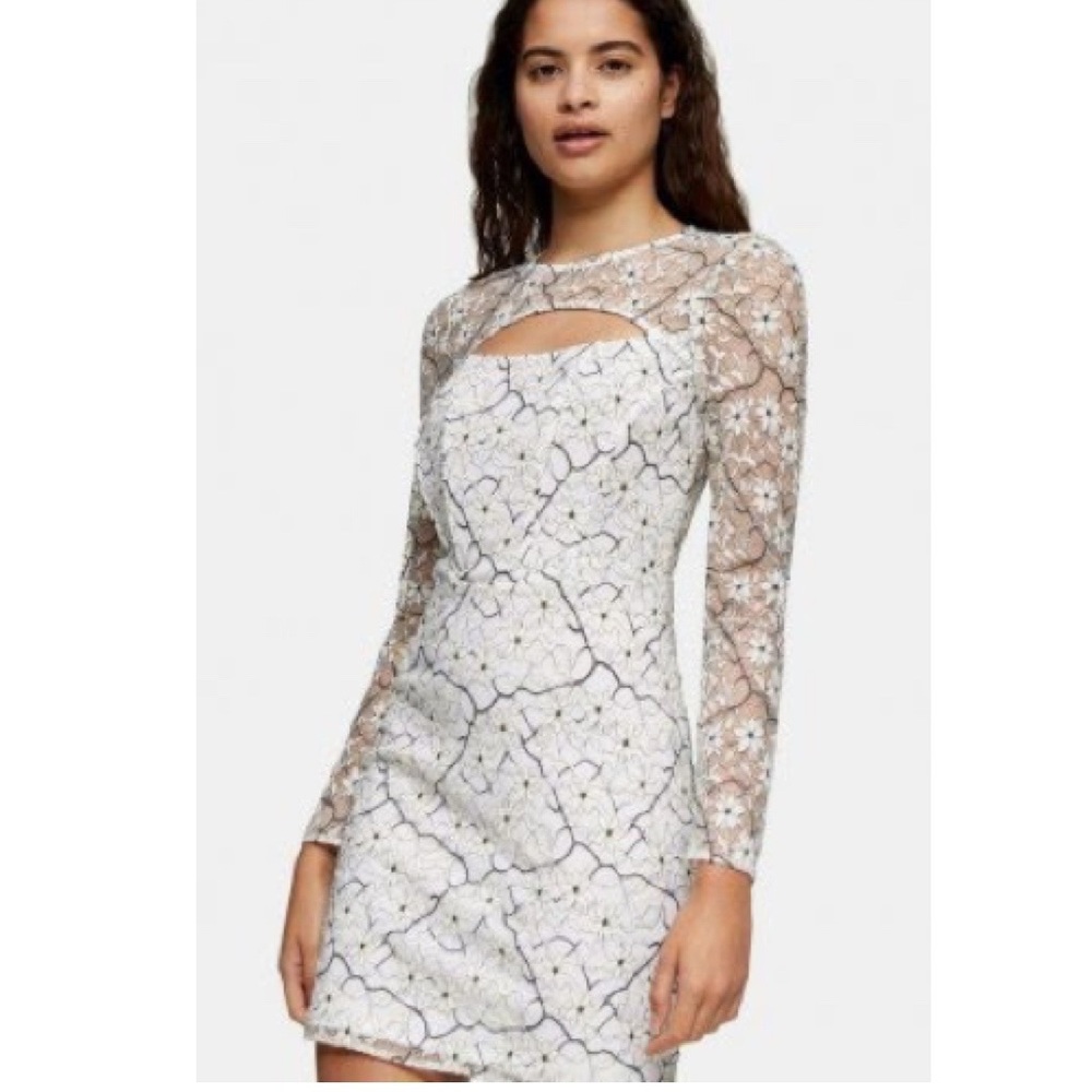 NWT Topshop Floral Lace Bodycon Cut Out Mini Dress